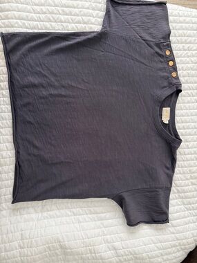 Nation LTD Short Sleeve Tee in Charcoal with Gold Buttons